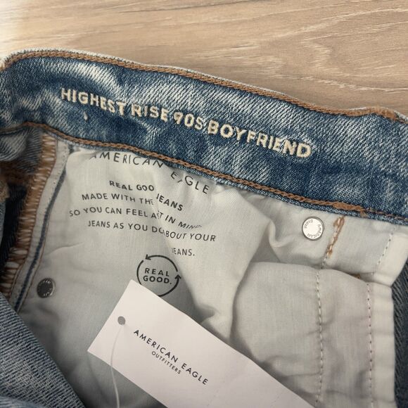 American Eagle Jeans Highest Rise 90’s Boyfriend Patchwork Destroyed Denim 14 - Picture 5 of 15